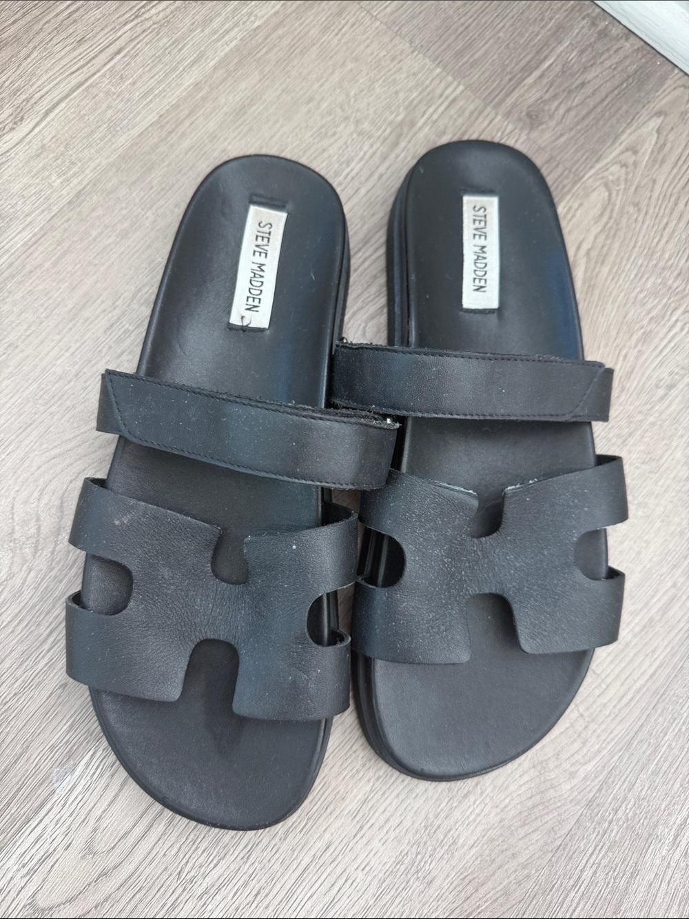 Steve Madden Black Double-Strap Slide Sandals